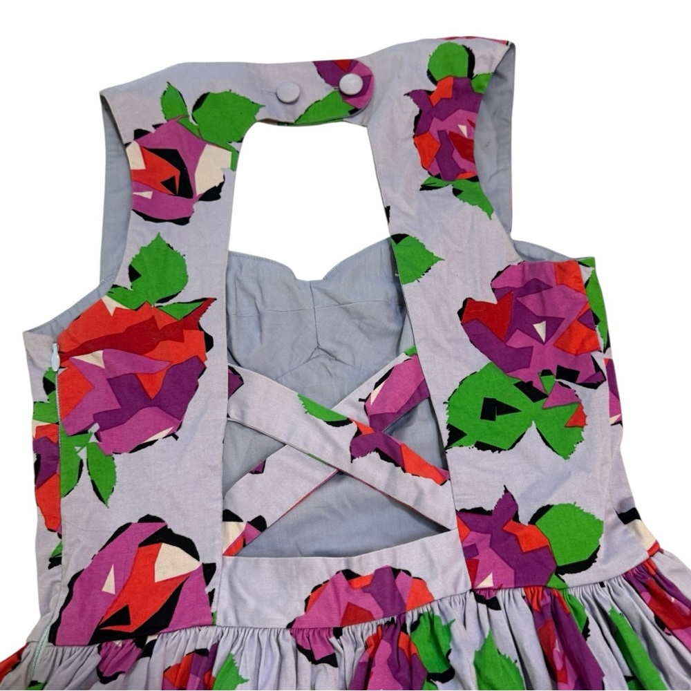 Topshop Floral Open Back Full Skirt Mini Babydoll Dress - Picture 4 of 9